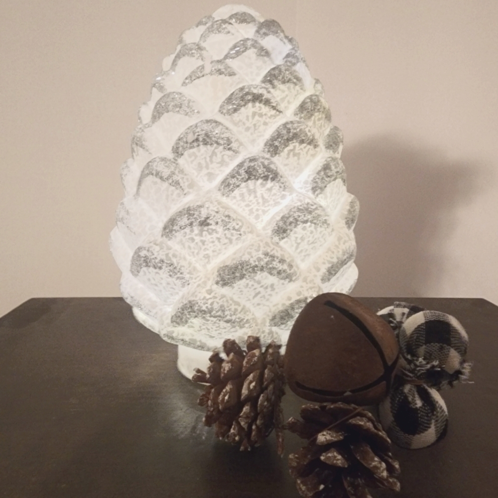 Lighted Frosted 9" Tall Pine Cone, Battery Operated Holiday decor.